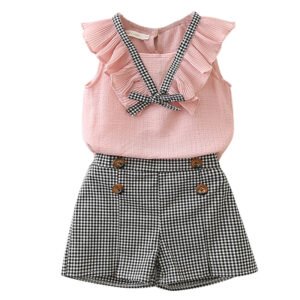 shell.love chiffon vest plaid shorts girls clothes kids (1)