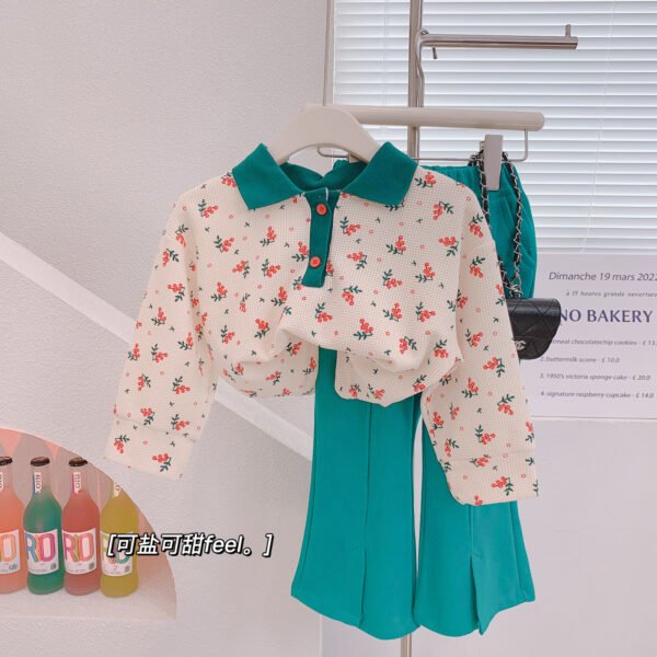 shell.love floral lapel top flared pants kids outfits kids (2)