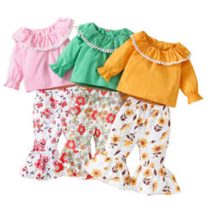 shell.love flounce solid floral flared pants kids set kids (1)