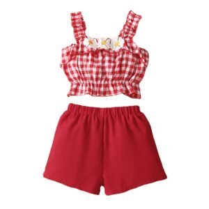 shell.love flower plaid vest solid shorts girls outfits kids (1)