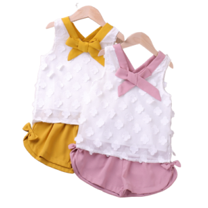 shell.love flower solid sleeveless bow girls clothes kids (1)