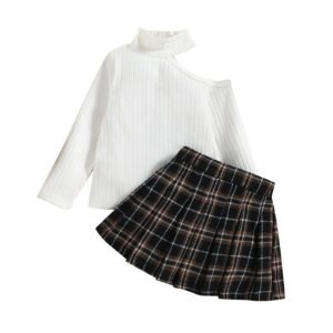 shell.love knitting blouse pleated plaid skirt kids suit kids (2)