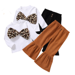 shell.love leopard bow knit top flare pants girls set kids (1)