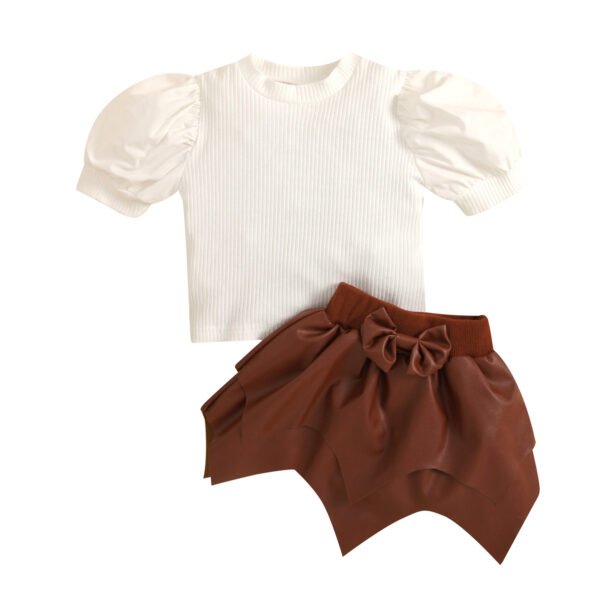 shell.love knit puff sleeve leather wavy skirt set kids (1)