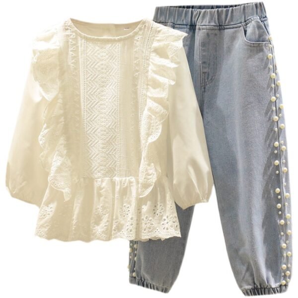 shell.love lace hollow top bead jeans outfits kids (1)