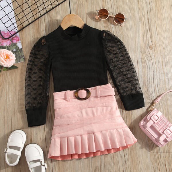 shell.love mesh knit pleated skirt children set kids (2)