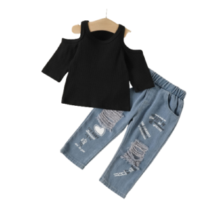 shell.love off shoulder knit ripped jeans girls set kids (1)