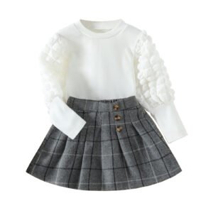 shell.love puff sleeve plaid skirt girls clothes kids (1)