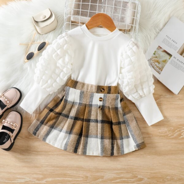 shell.love puff sleeve plaid skirt girls clothes kids (3)