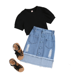 shell.love solid knit top ripped denim skirt suit kids