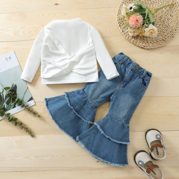 shell.love white solid top denim pants girls outfits kids (2)