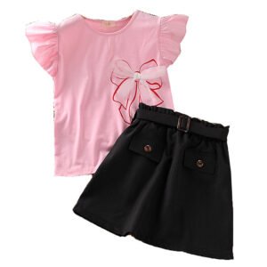shell.love bow solid belt skirt girls outfits kids (1)