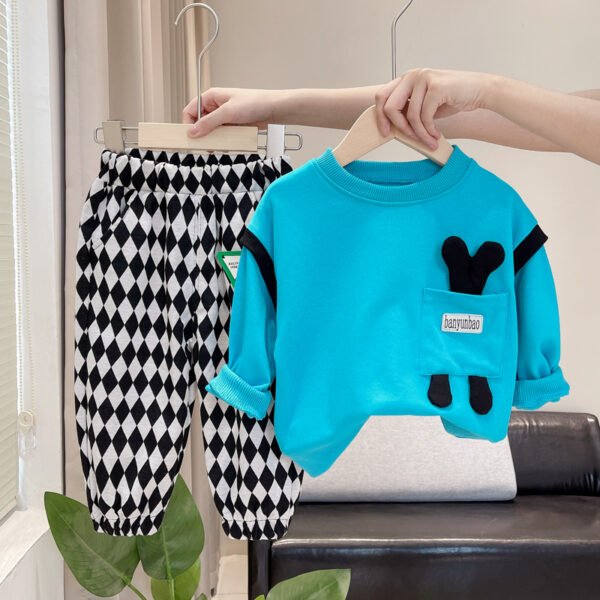shell.love cartoon solid letter plaid girls outfits kids (4)