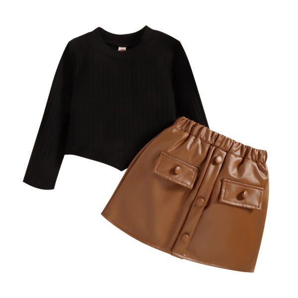 shell.love knit top leather skirt kids outfits kids (1)