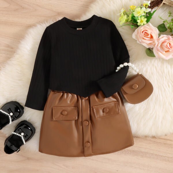 shell.love knit top leather skirt kids outfits kids (2)