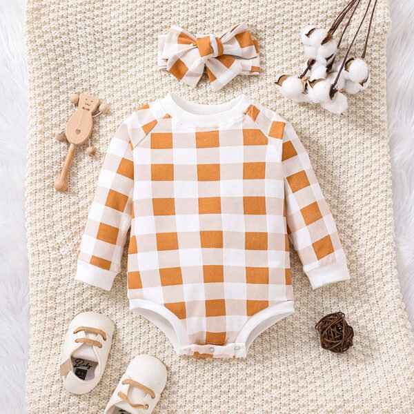 shell.love long sleeve plaid baby romper baby (3)