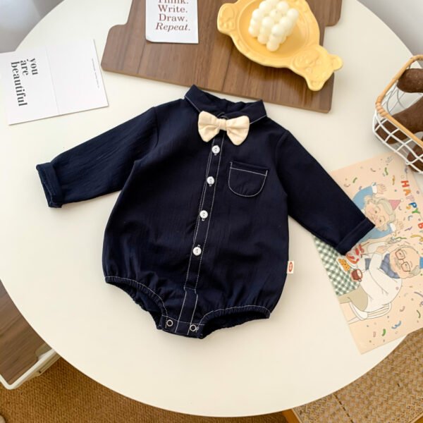 shell.love button bow solid baby romper baby (1)