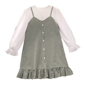 shell.love plaid solid button girls dress kids (1)