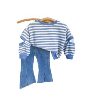 shell.love striped denim girls clothing set kids (1)