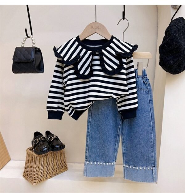 shell.love striped lapel bead jeans girls wear kids (1)