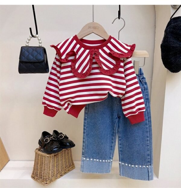 shell.love striped lapel bead jeans girls wear kids (2)