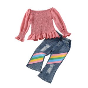 shell.love ruffles rainbow jeans girls set kids (1)