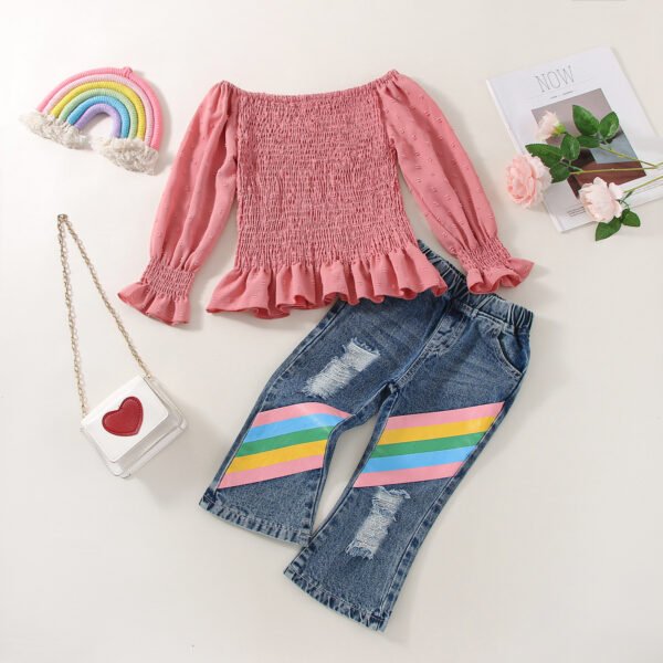 shell.love ruffles rainbow jeans girls set kids (2)