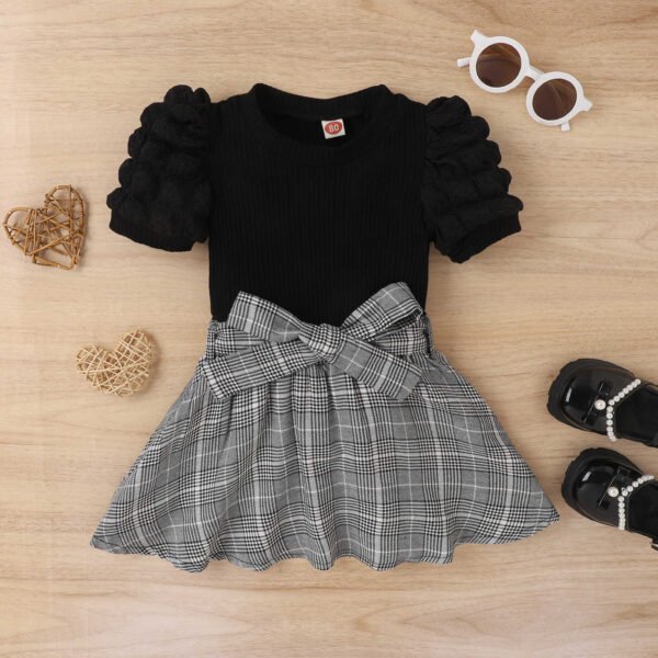 shell.love knit bubble sleeve plaid wear kids (3)