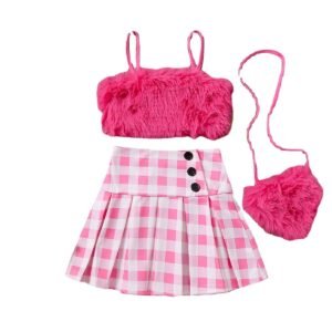 shell.love fluffy plaid pleated skirt girls set kids (1)