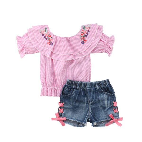 shell.love plaid denim embroidered girl set kids (1)