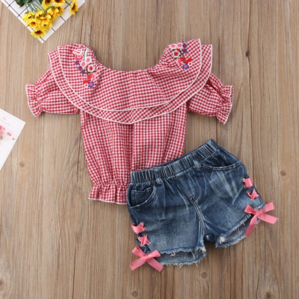 shell.love plaid denim embroidered girl set kids (3)