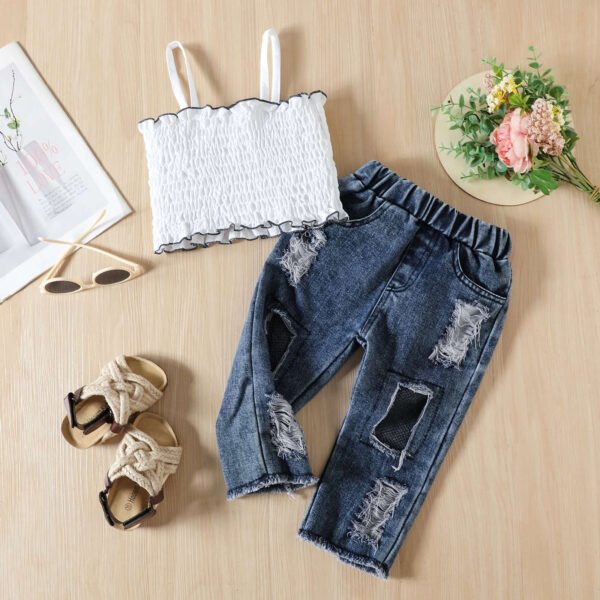 shell.love ruffles ripped jeans girls set kids (2)