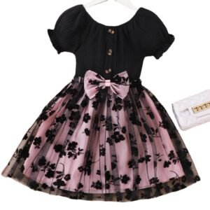 shell.love knit mesh flower printed girls dress kids (1)