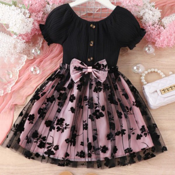 shell.love knit mesh flower printed girls dress kids (2)