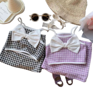 shell.love plaid bow suspender girls clothes kids (1)