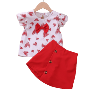 shell.love heart printed solid culottes set kids