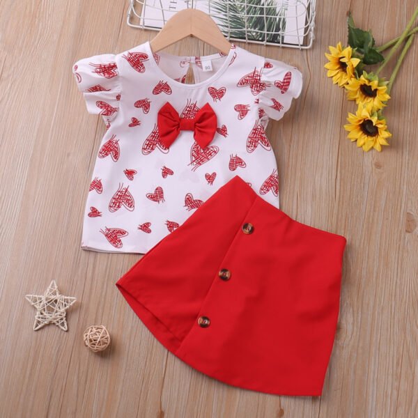 shell.love heart printed solid culottes set kids