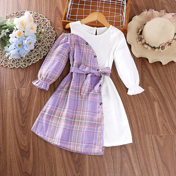 shell.love plaid patchwork girls dress kids (2)