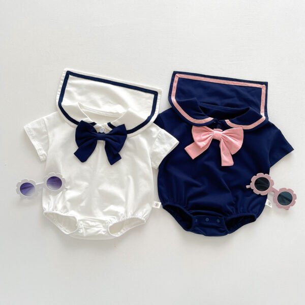 shell.love sailor collar bow solid romper baby (1)