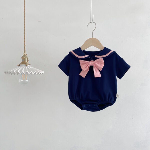 shell.love sailor collar bow solid romper baby (2)